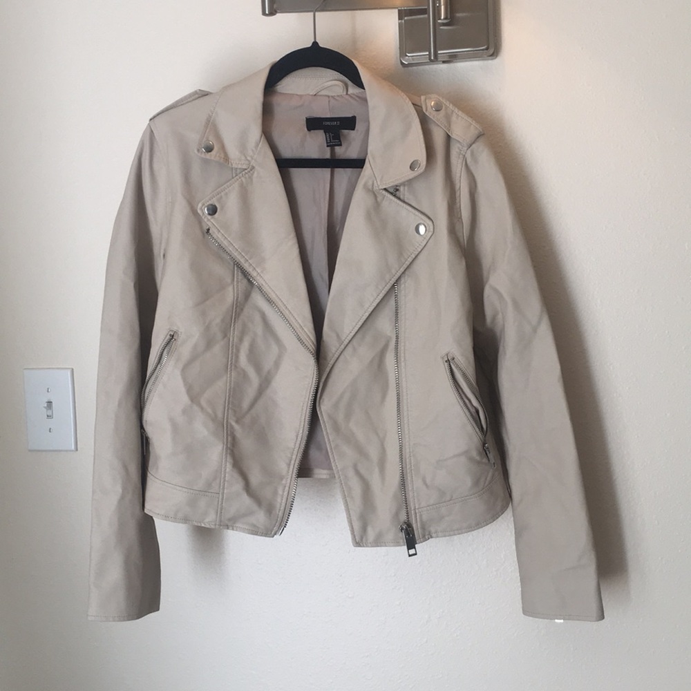 Cream faux leather jacket